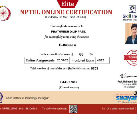 NPTEL E-Business (Jul–Oct 2025) course Topper