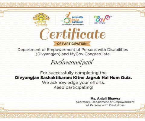 divyangjan sashaktikaran quiz certificate