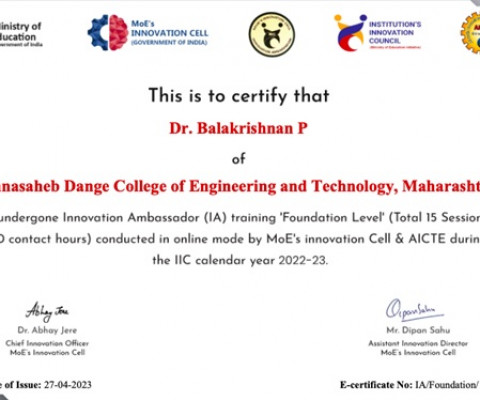 Completed Innovation Ambassador Training from MOE’s Innovation Cell & AICTE