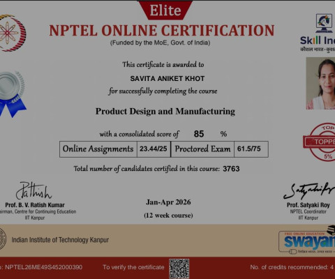 NPTEL Online Certification Course with Topper (Top 5%) Elite + Silver Certification
