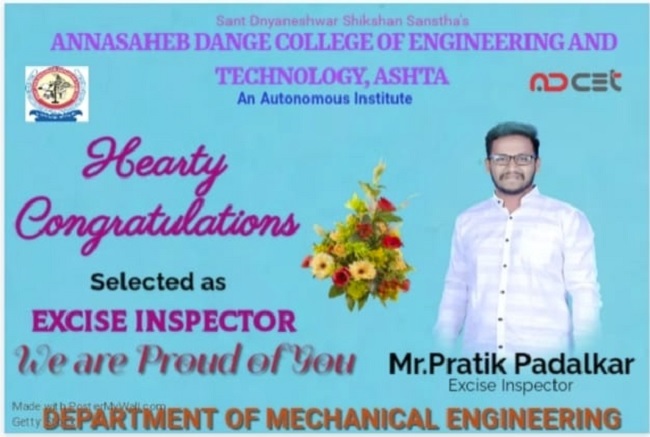 Shri. Pratik Padalkar got selected as Exise Inspector