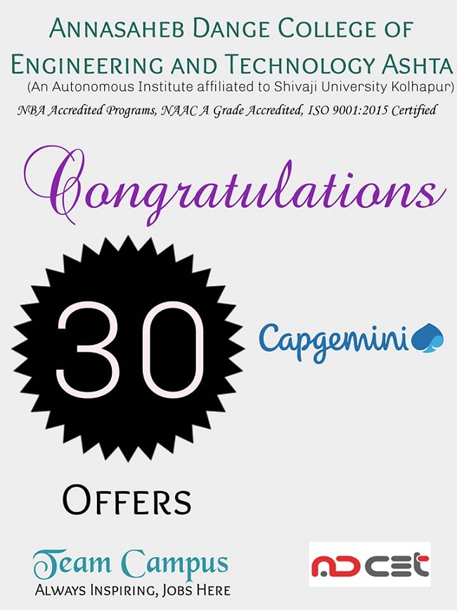 30 students from ADCET selected in Capgemini