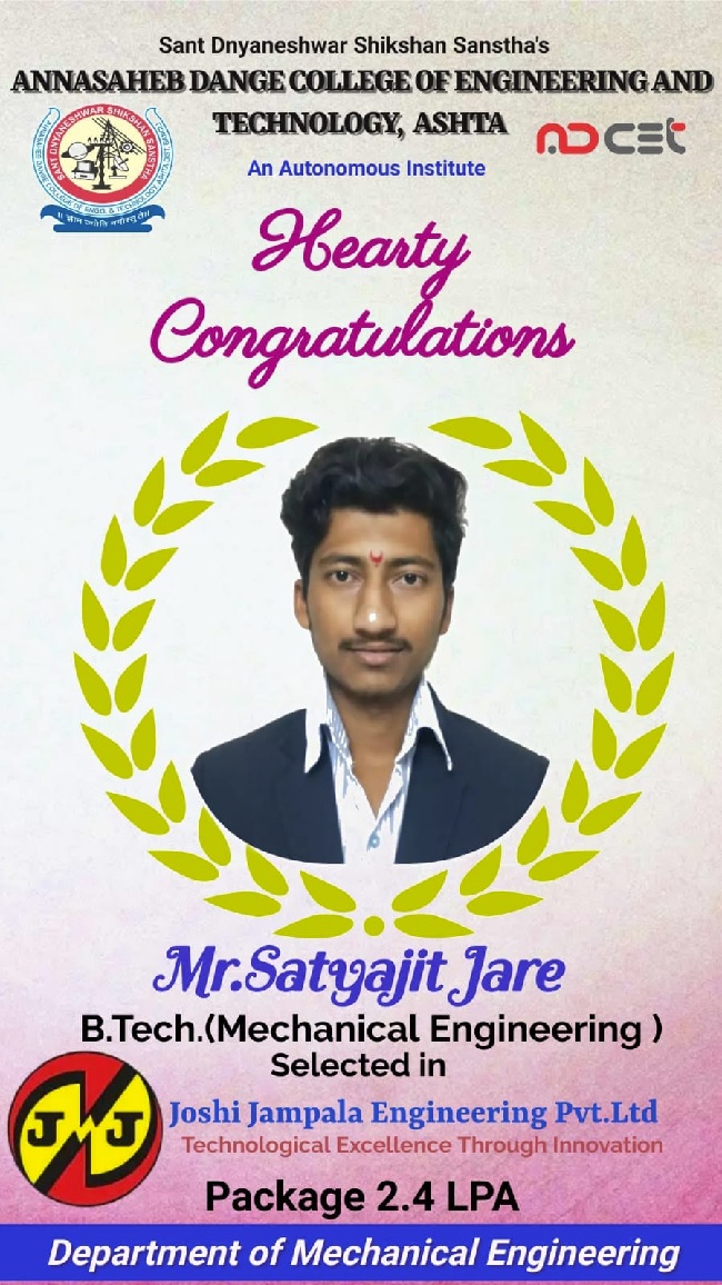 Mr.Jare Satyajit Kashinath selected in joshi Jampala Engineering